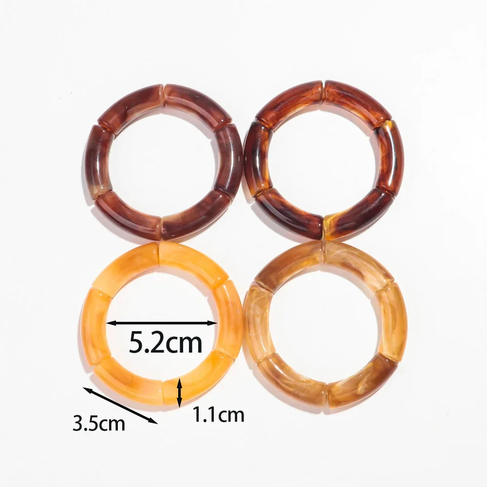 Trendy Handmade Acrylic Bamboo Bead Bracelet Set of 4 Elastic Bangles