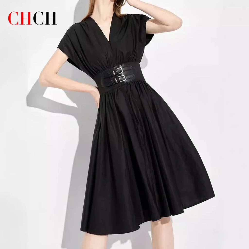 Black V Neck Sleeveless Long Dress For Office Party