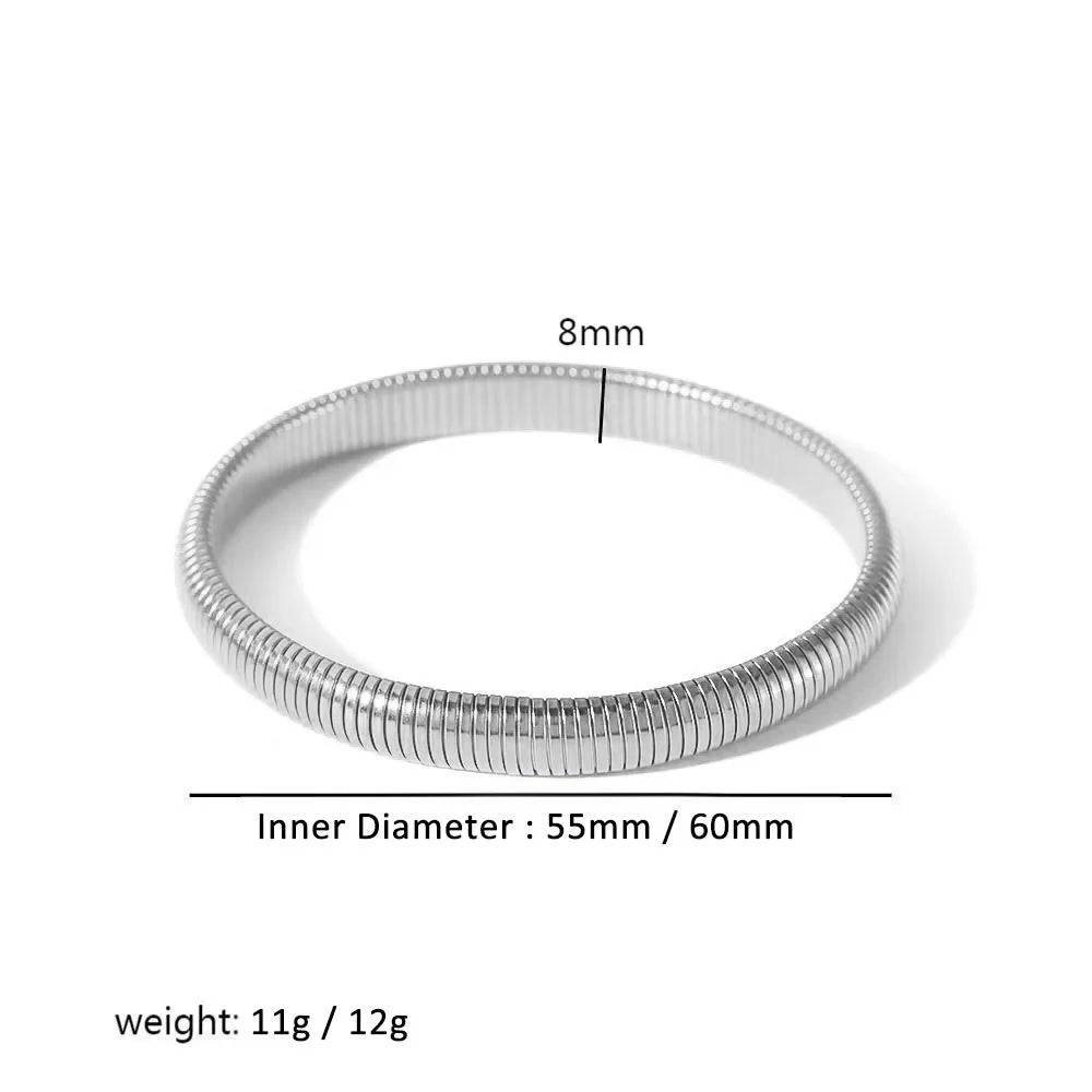 304L Stainless Steel Elastic Bracelet for Women with 18k Gold Plated Charm Wide Chunky Metal Spiral Bangle Waterproof Fashion Jewelry