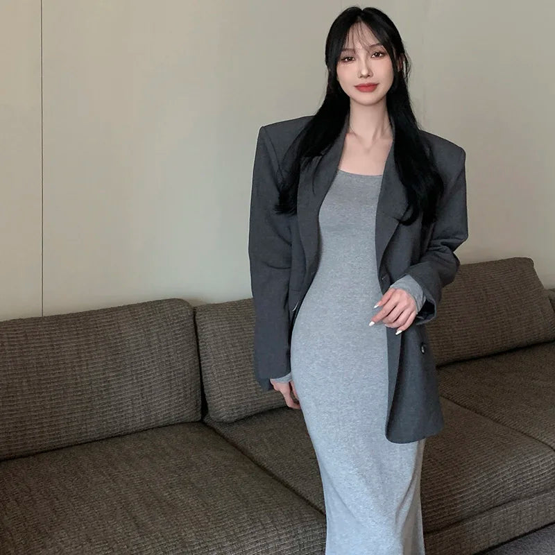 Korean Style Square Neck Wrap Dress With Fishtail Hem