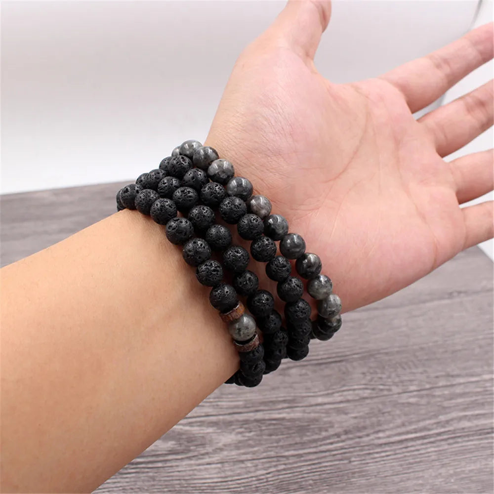 Volcanic Stone Lava Bead Bracelet for Men and Women with Tibetan Buddha Charm - Unique Natural Jewelry Gift