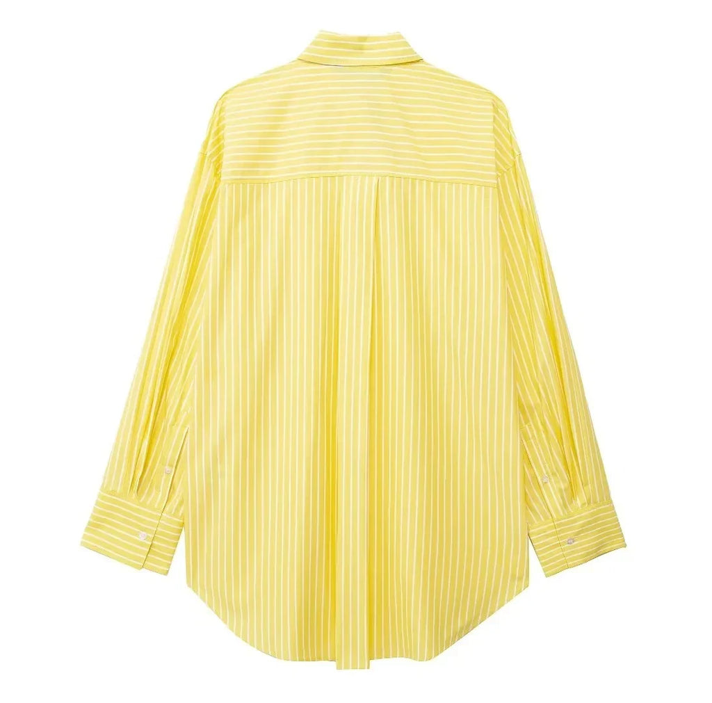 Stylish Women's Yellow Striped High Waist Drawstring Casual Trousers Cozy Loose Long Pants