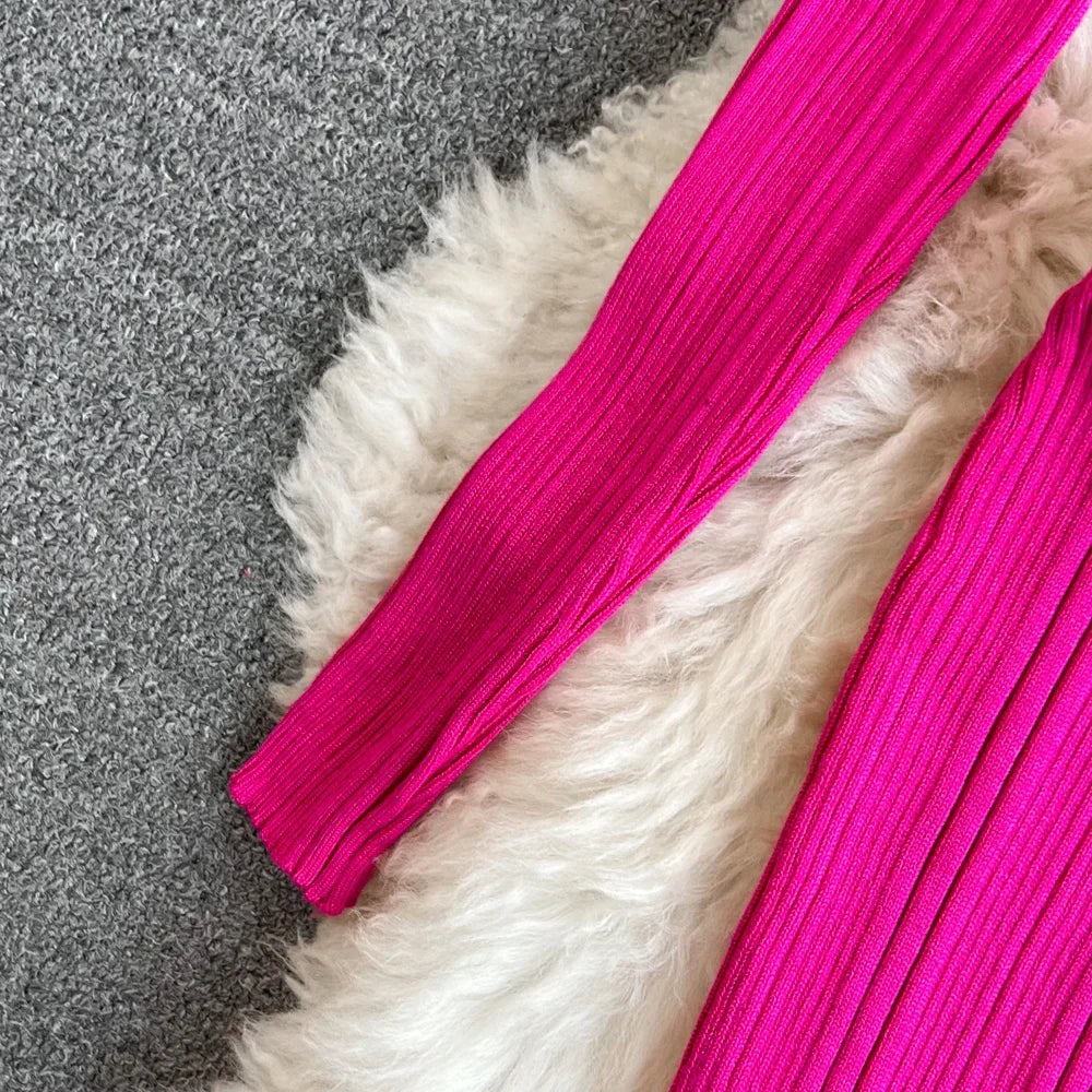 Long Sleeve Knitted Bodycon Dress For Women Autumn Retro