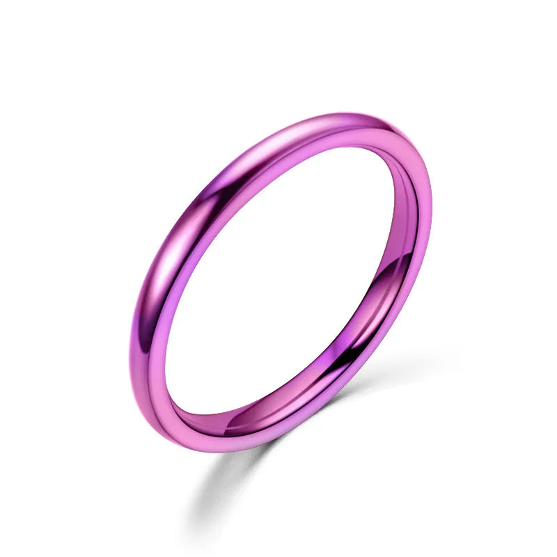 Rose Gold Stainless Steel Rings for Women - 2mm Thin Fashion Titanium Steel Band