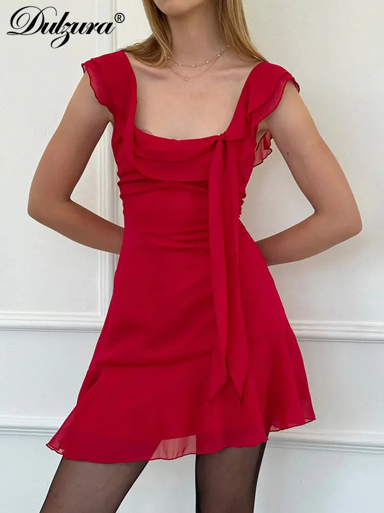 Sexy Tassels Patchwork Chiffon Mini Dress Sleeveless Zipper