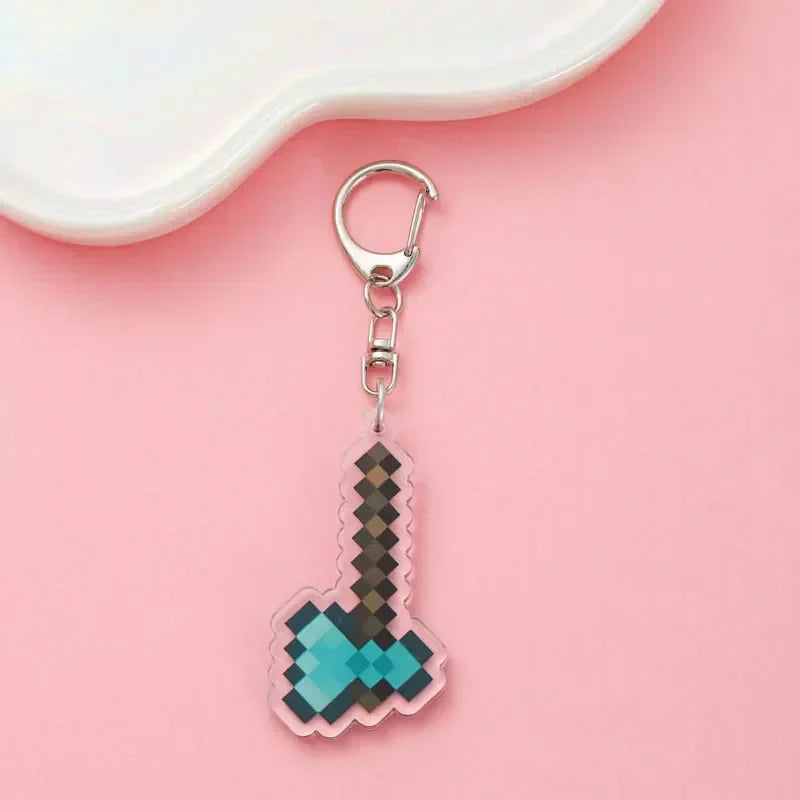 Diamond Sword Keychain with Enchanted Golden Apple and Pickaxe Model Toys for Gamers and Collectors