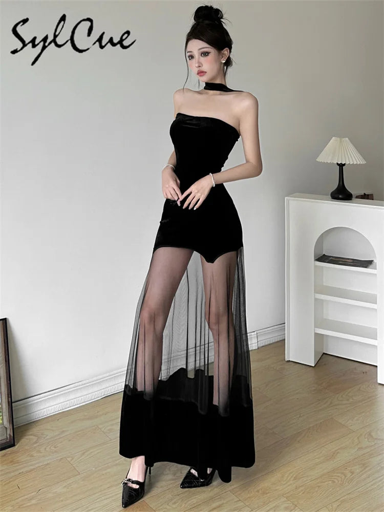 Black Halter Tulle Dress For Party Evening Wear Gown