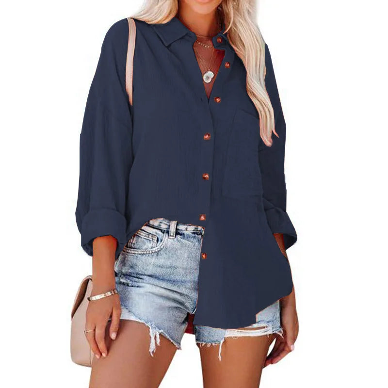Women's High-End Long Sleeve Batwing Shirt with Drop Shoulders for Spring Fashion