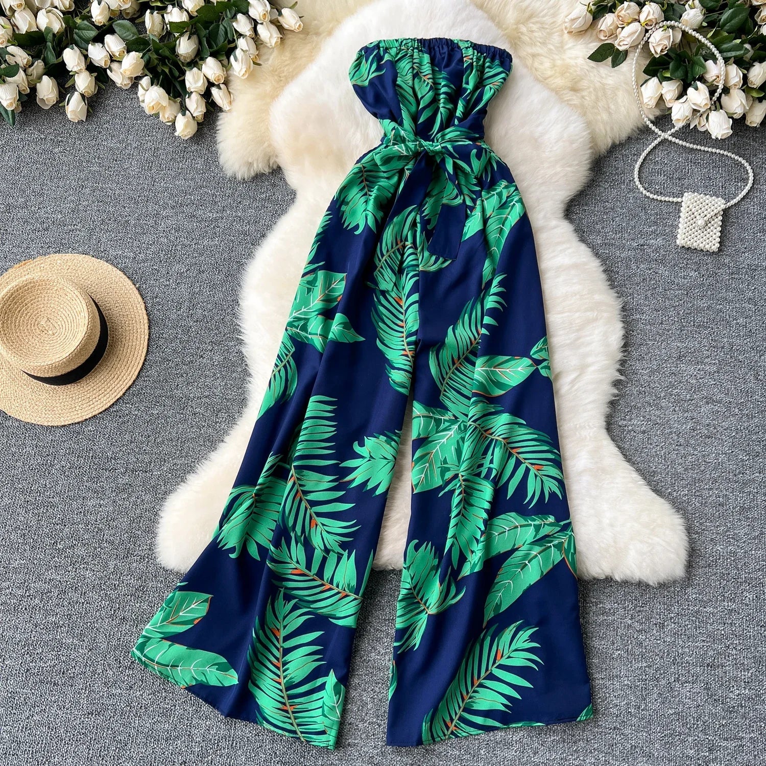 Printed Suspender Jumpsuit For Women Casual Romper