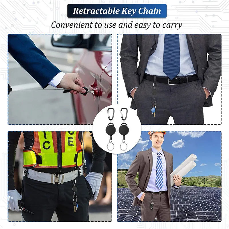 Retractable Keychain Badge Reel Holder with Elastic Keyring for Easy Access to Keys and ID Badges