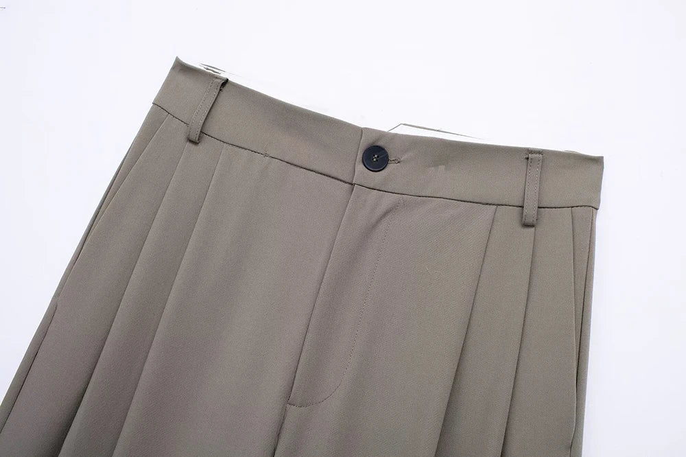 Women's Two-Piece Suit Set with Belt Halter V-Neck Top and High-Waisted Pleated Pants