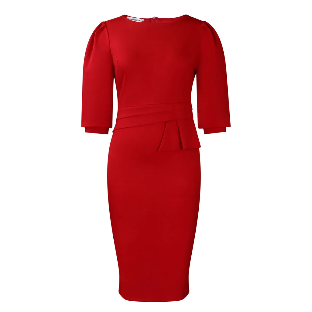 Elegant Office Dress For Women O Neck Half Sleeve Sheath
