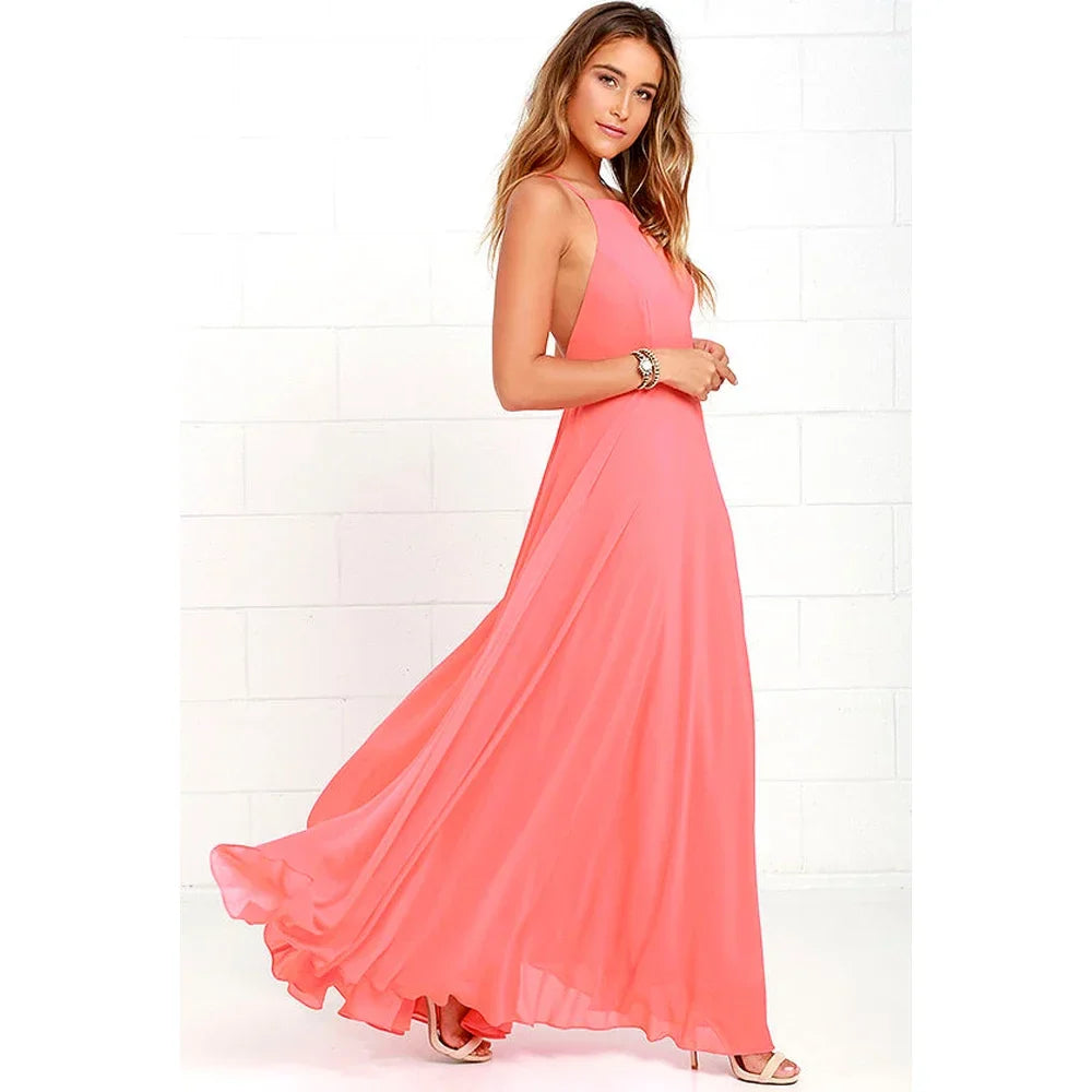 Boho Maxi Dress Women Sleeveless O Neck Backless Sundress
