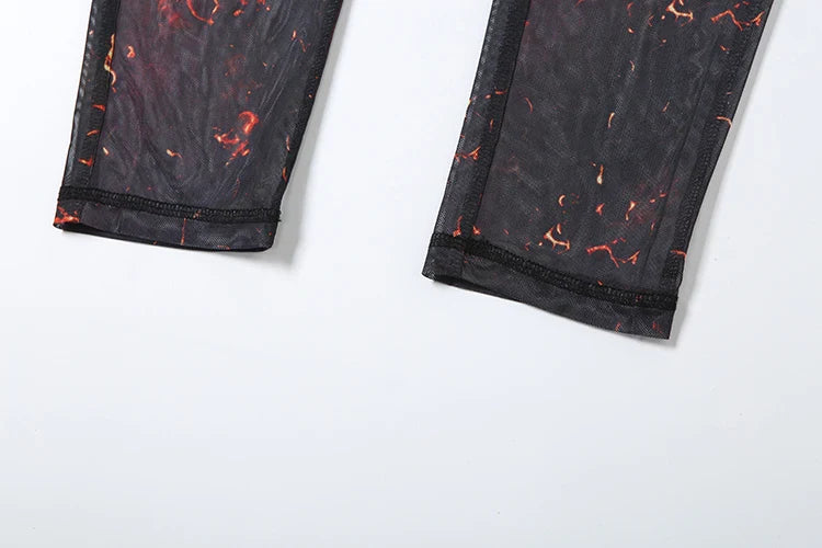 Colorful Mesh Print Jumpsuit for Women Sheer Backless Summer Clubwear Peach Buttocks Contour Tight Fit Overalls