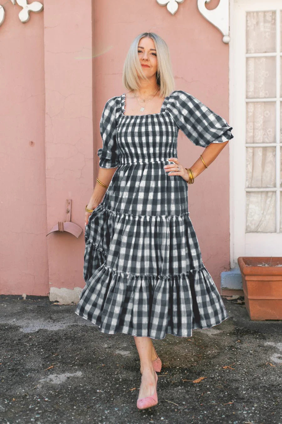 Floral Print Maxi Dress For Women Blue Half Sleeve Summer