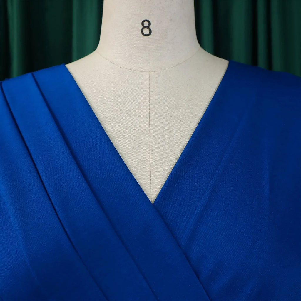 V Neck Office Dress For Women Belted Pleated Mid Calf