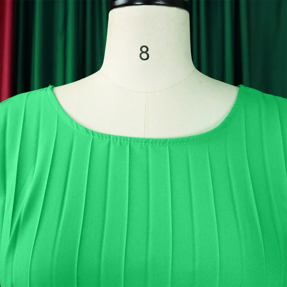 Elegant 2 Piece Women's Outfit with O Neck Blouse and High Waisted Wide Leg Pants Set