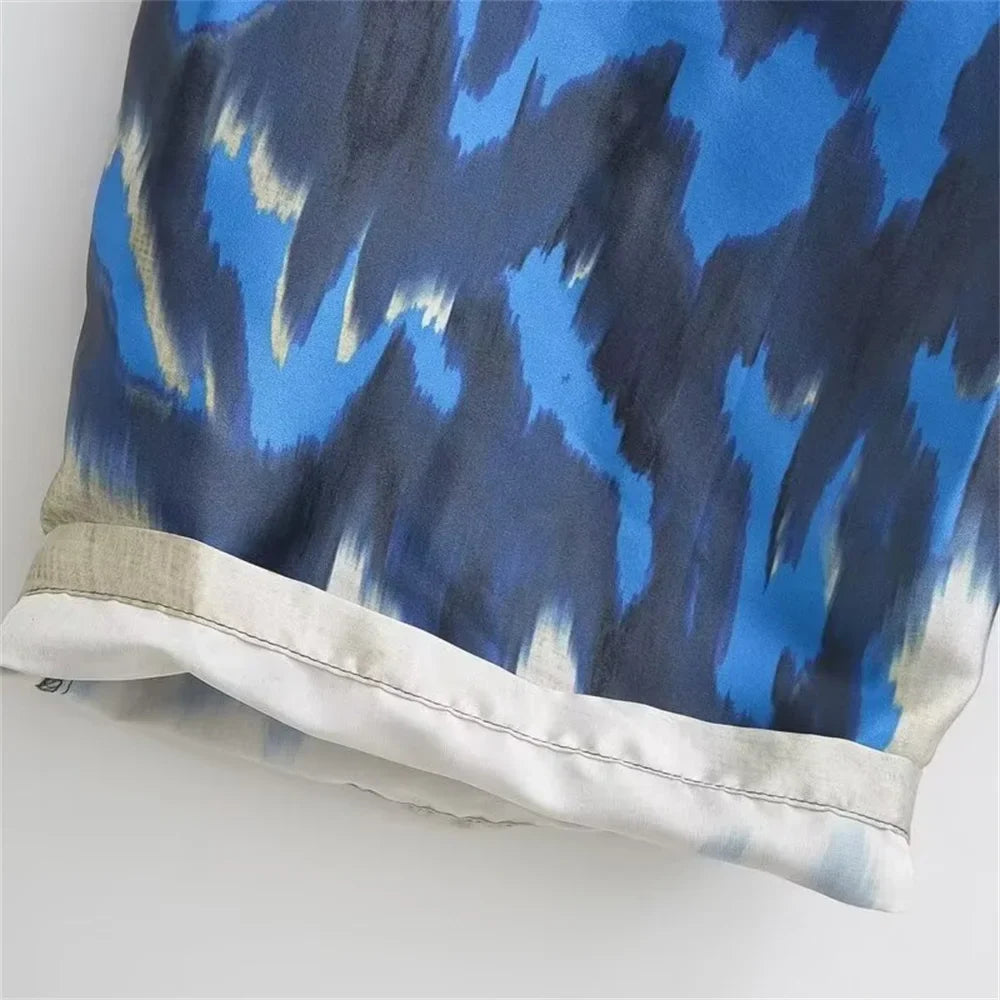 Women's Printed Shirt and Scarf Printed Pants Set for Spring and Summer Fashion