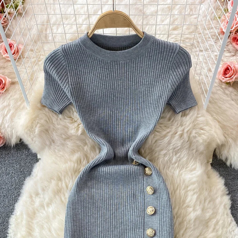 Black Knitted Bodycon Dress Slim Elastic Streetwear