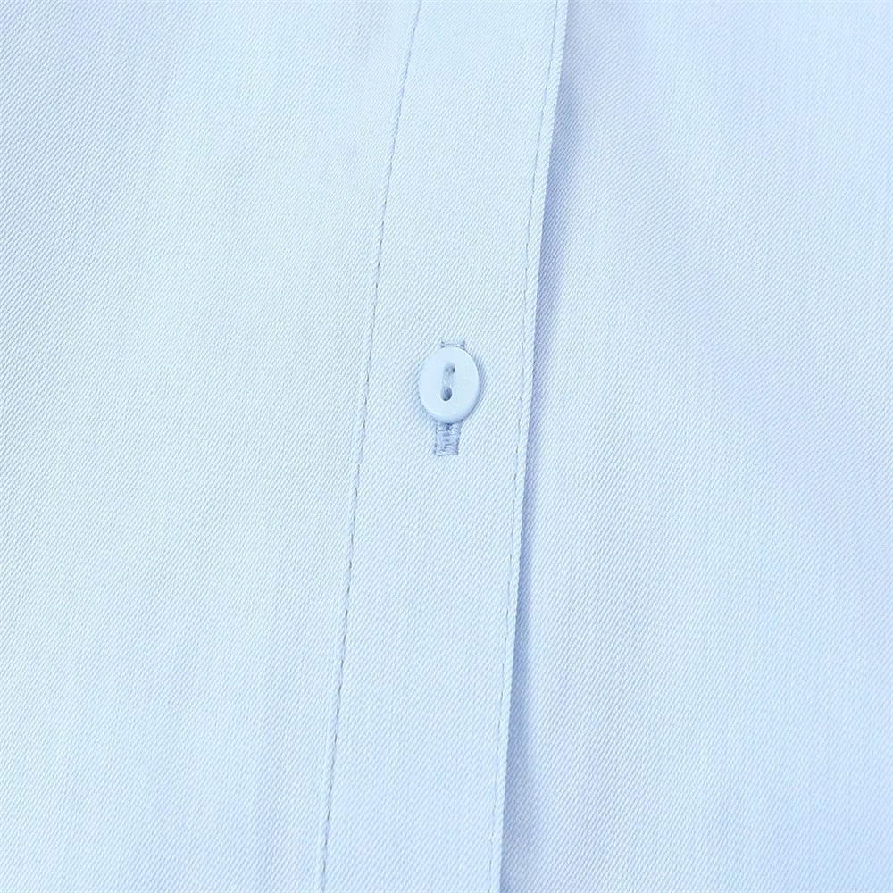 Women's Light Blue Long Sleeve Button Down Shirt with Pleated Waist and Classic Collar for Office and Stylish Wear