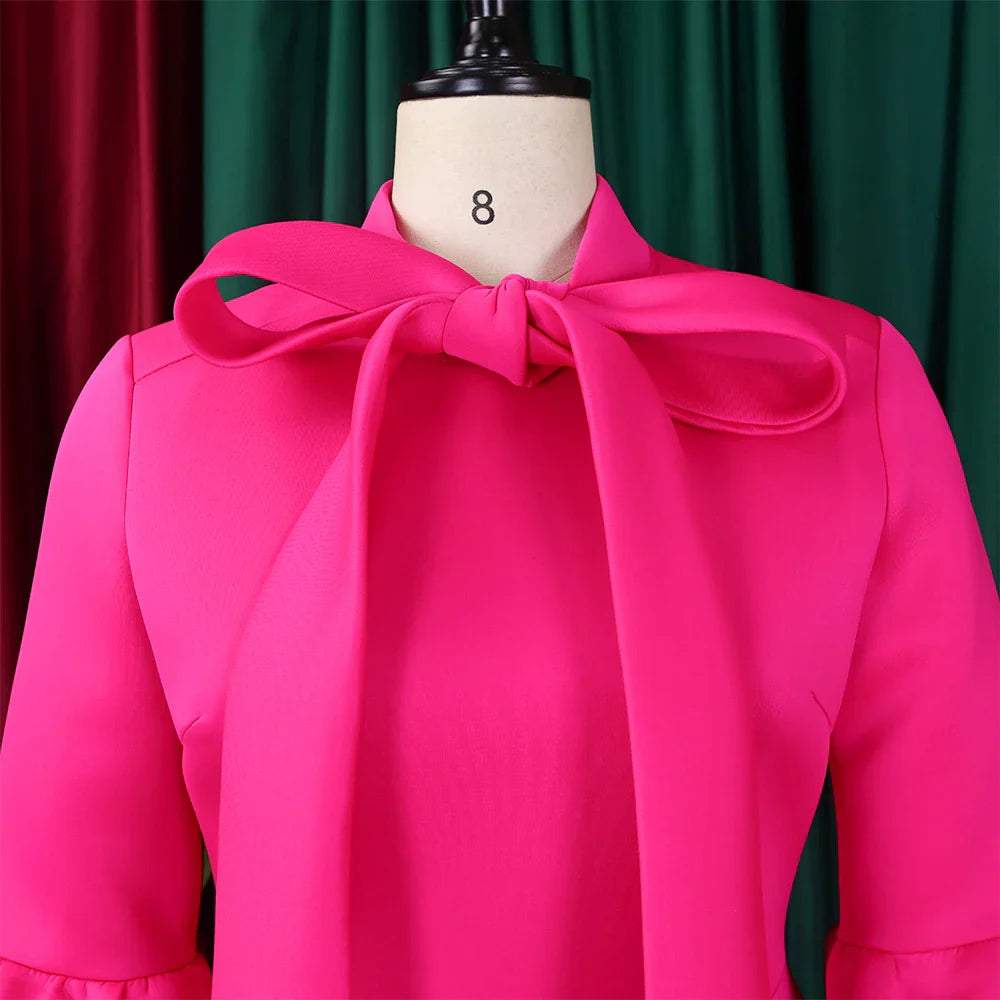 Elegant A Line Midi Dress With Bow Collar For Party