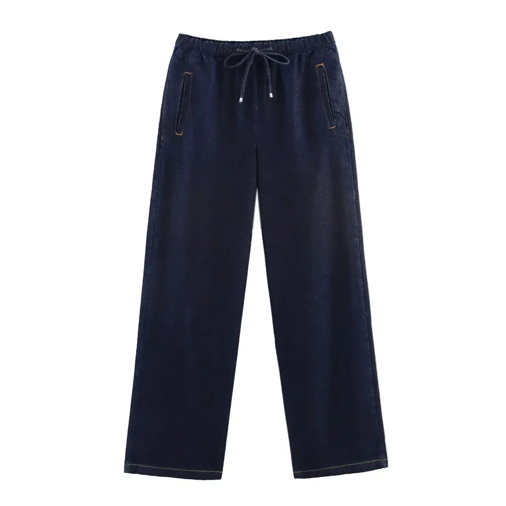 Women's Versatile Denim Long Sleeve Shirt and Pants Set for Casual Spring and Summer Wear