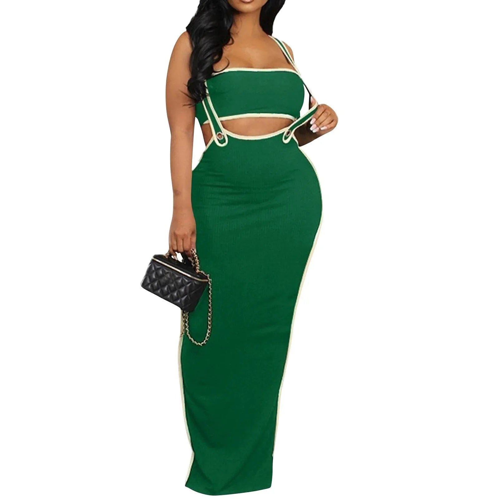 Two Piece Bodycon Crop Top Maxi Skirt Set For Women