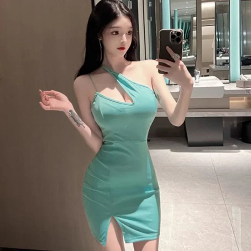 Cyan Halter Dress Slim Fit Party Dress For Women Casual
