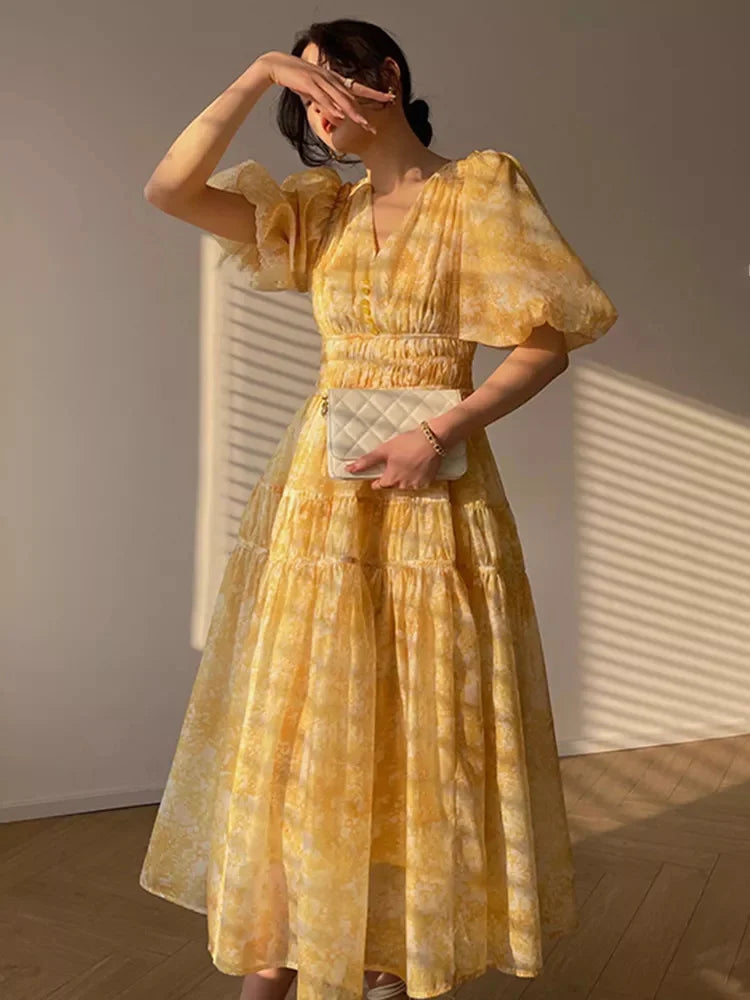 Patchwork Colorblock V Neck Short Sleeve Dress High Waist