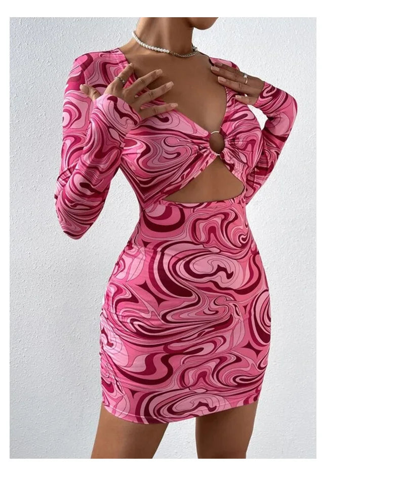 Leopard Print Backless Mini Dress With Hollow Out Detailing