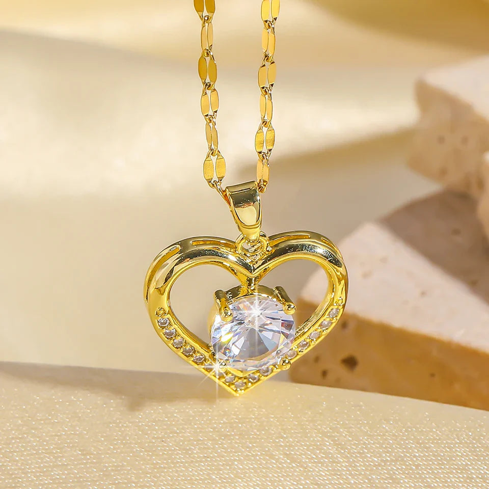 Stainless Steel Heart Necklace for Women Simple Pendant Jewelry Gift