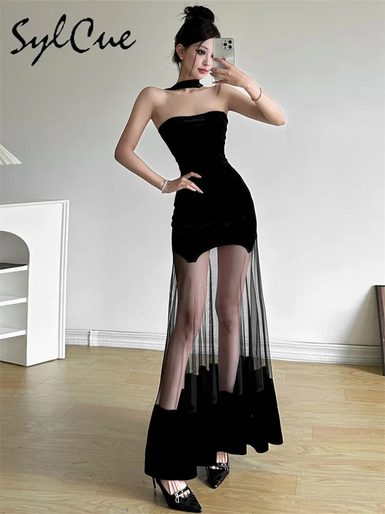 Black Halter Tulle Dress For Party Evening Wear Gown