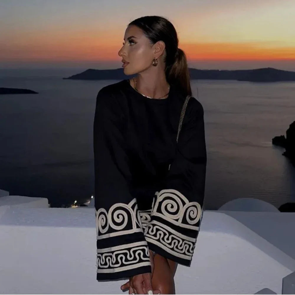 Patchwork Embroidered Autumn Long Sleeve Dress For Women