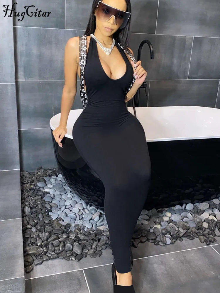 Backless V Neck Bodycon Maxi Dress Sleeveless Summer Women