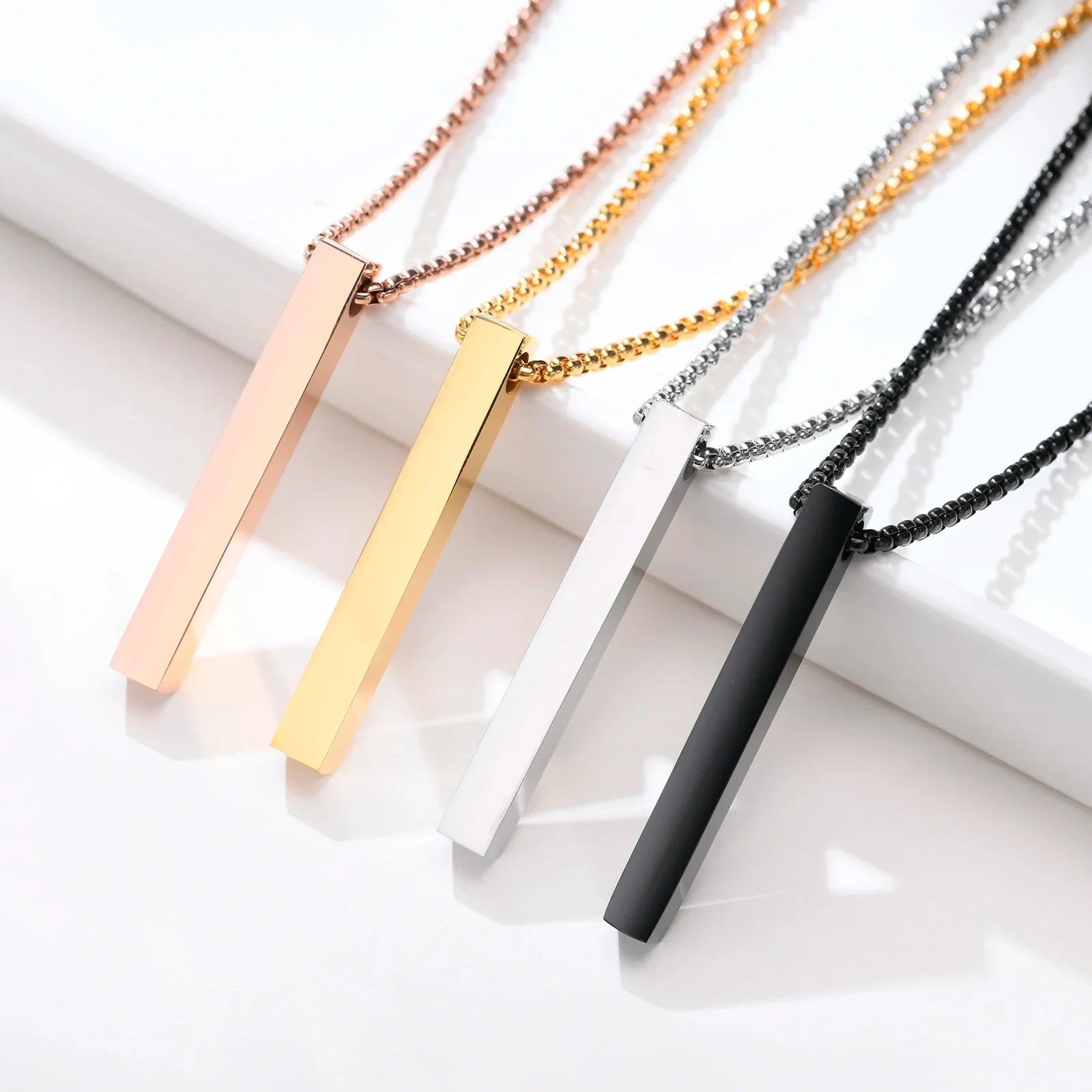 5mm Stainless Steel Pillar Necklace for Men and Women, Minimalist 3D Bar Pendant Unisex Neck Collar