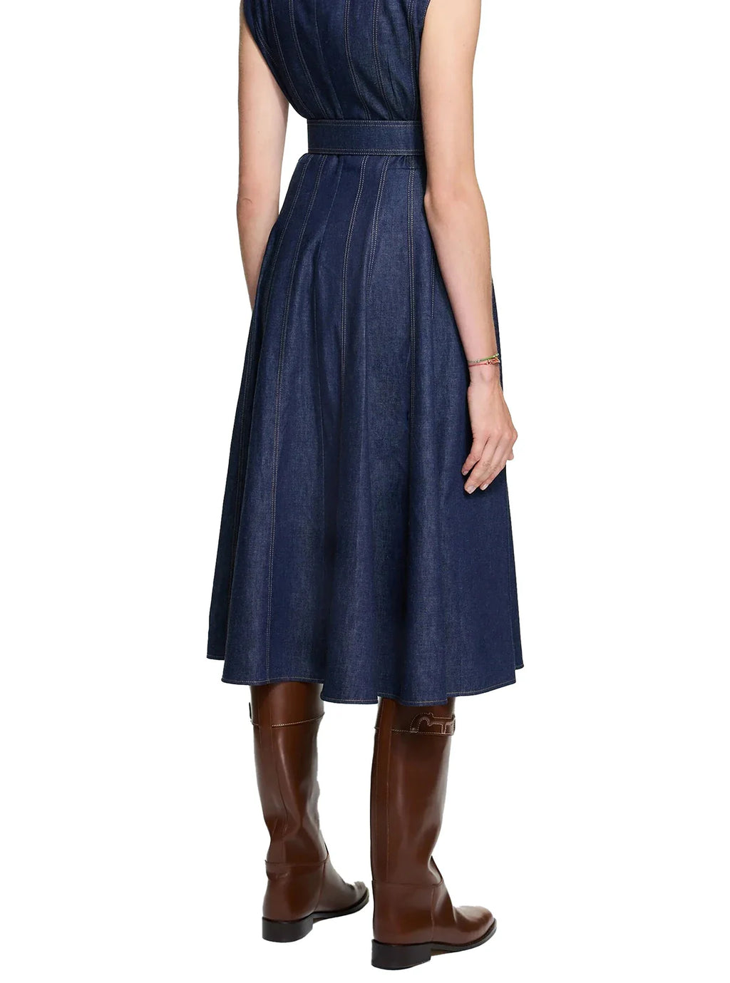 Denim Maxi Dress For Women Sleeveless High Waist O Neck