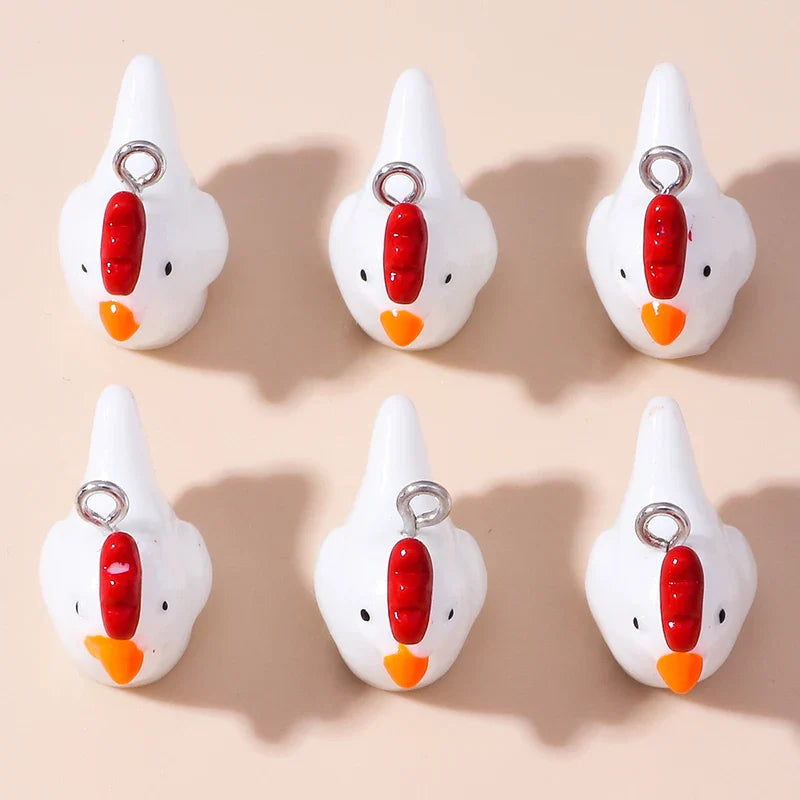 10pcs Cute Imitation Resin 3D Chicken Charms for DIY Jewelry Making Earrings and Bracelets