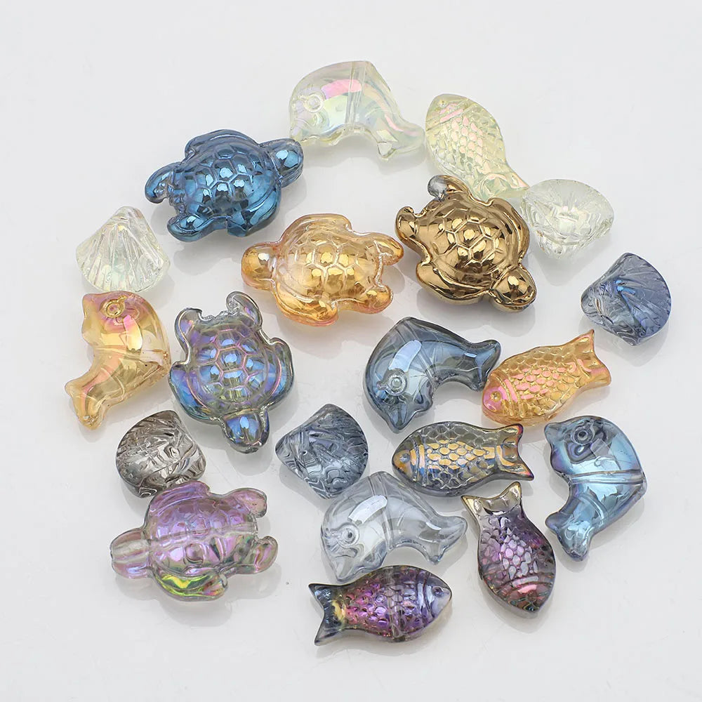 20 Pieces Mixed Shape Crystal Glass Beads for DIY Jewelry Making Including Starfish Snail Shell and Small Fish