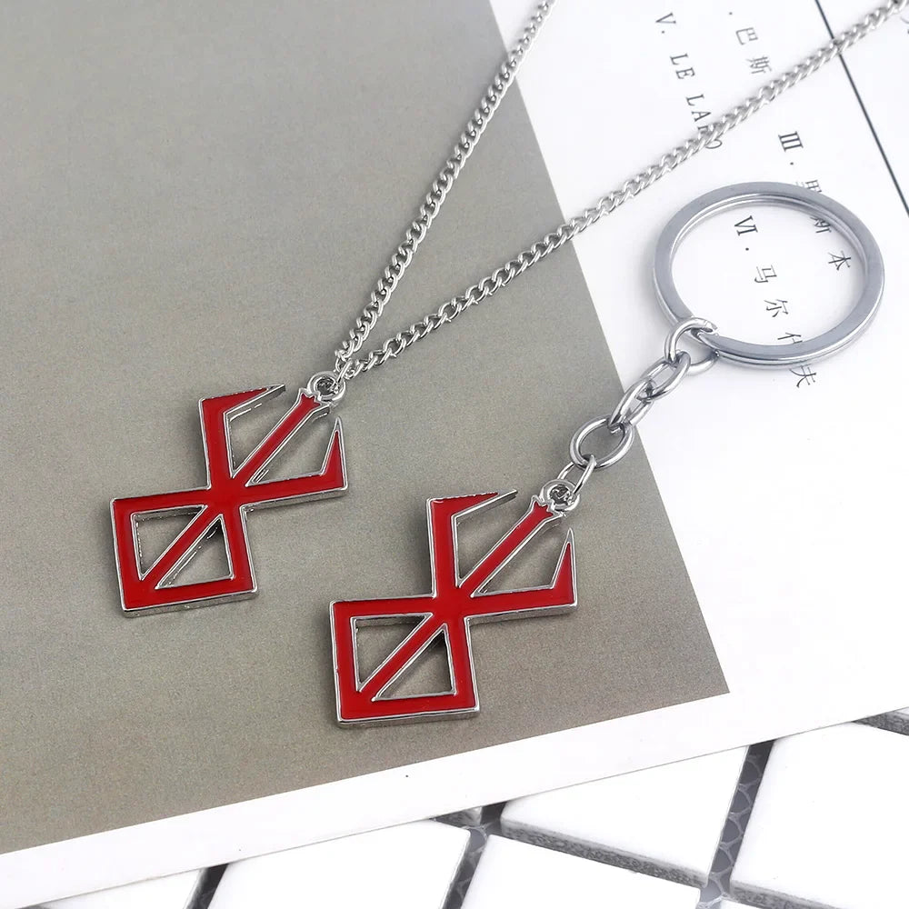 Anime Red Skull Keychain Berserk Warrior Griffith Guts Keyring Cosplay Prop Gift for Men and Women