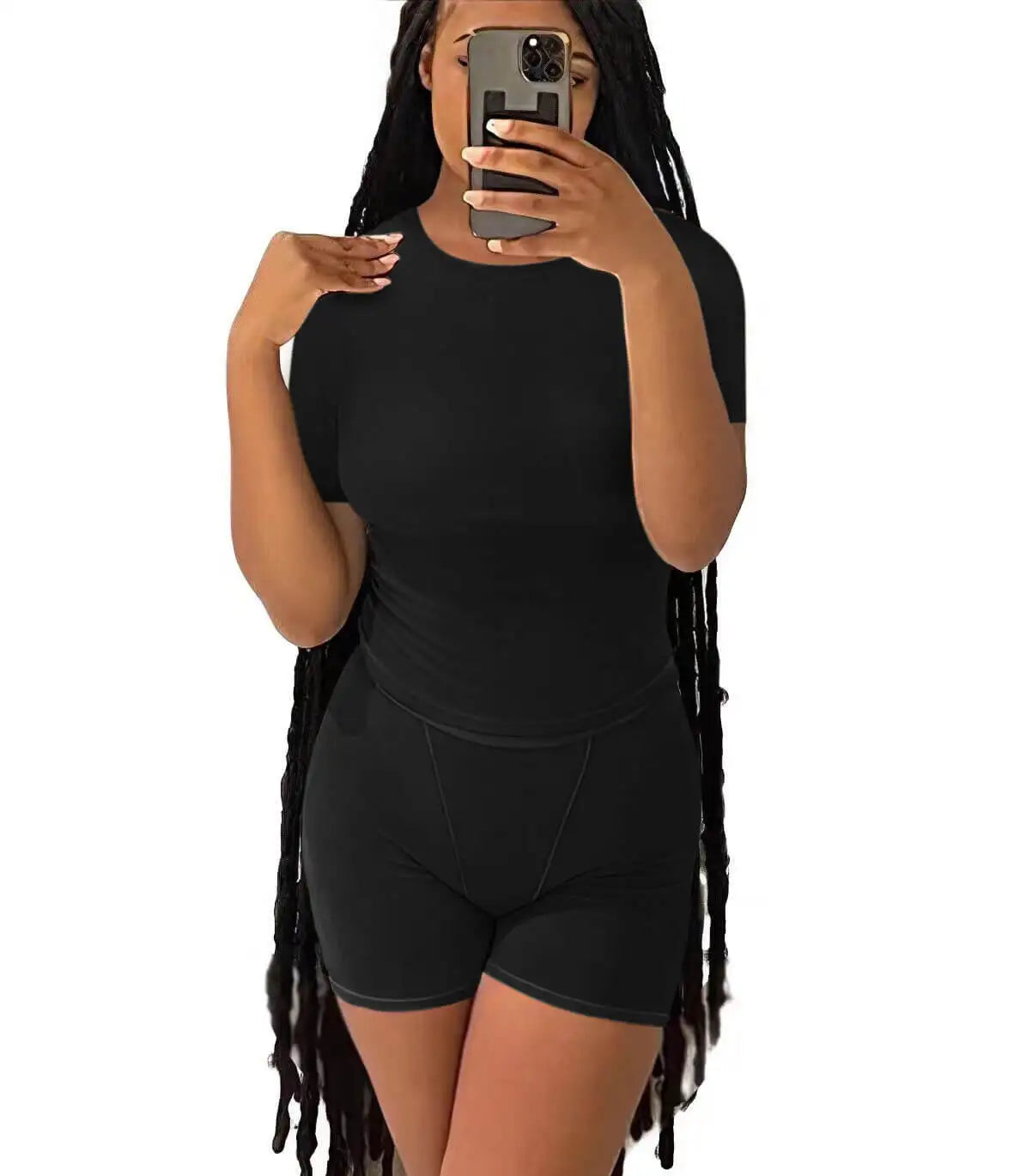 Casual Workout Two Piece Set for Women Fitted Crew Neck T-Shirt with High Waist Pants Matching Streetwear Outfit