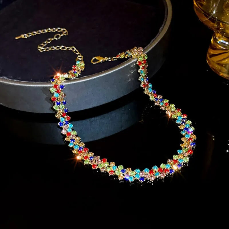 Luxury Rhinestone Choker Necklace for Women Geometric Crystal Wedding Jewelry and Party Gifts