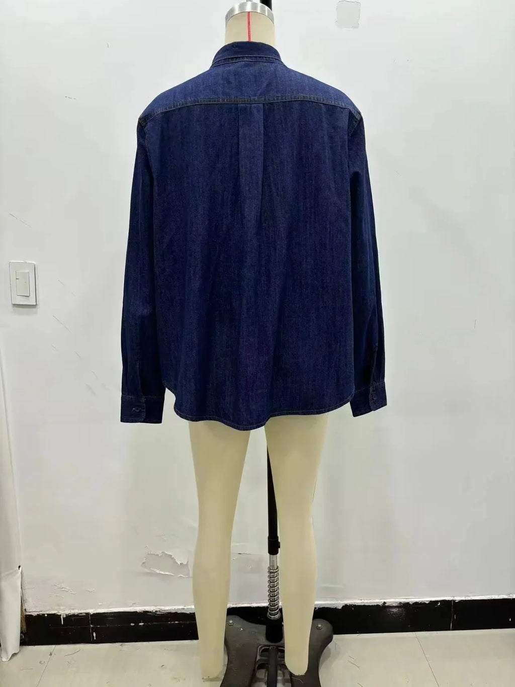 Women's Elegant Denim Shirt with Bowtie Single Breasted Casual Streetwear Autumn Winter Fashion Solid Button-Up