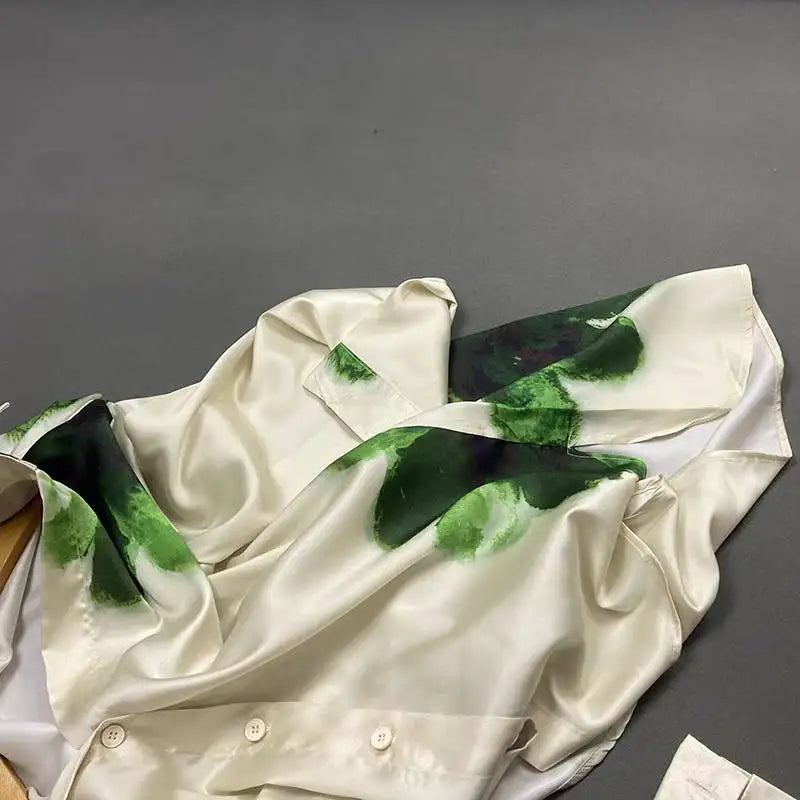 Floral Print Button-Up Shirt and Elastic Waist Wide Leg Pants Summer Set for Women