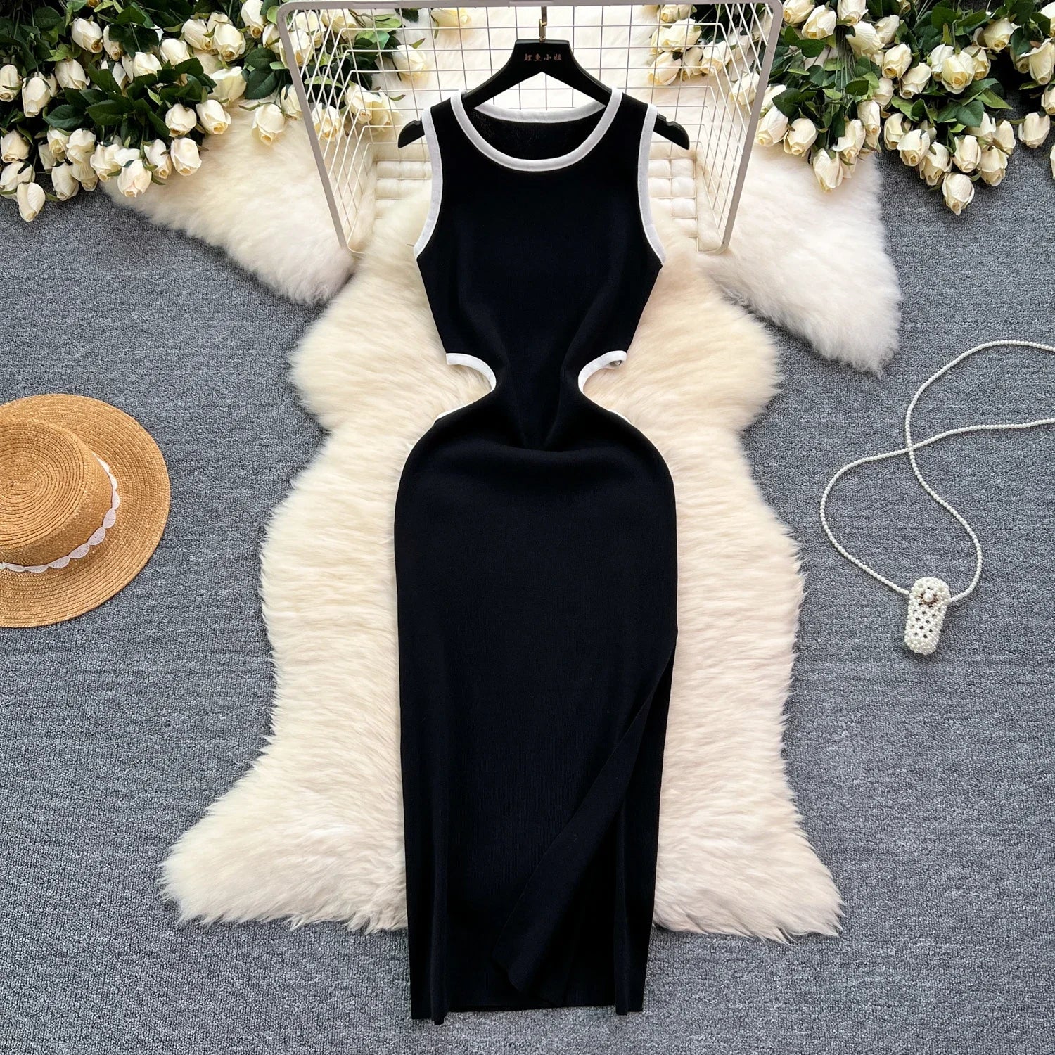 Sexy Cutout Waist Bodycon Dress Knitted Summer Sundress