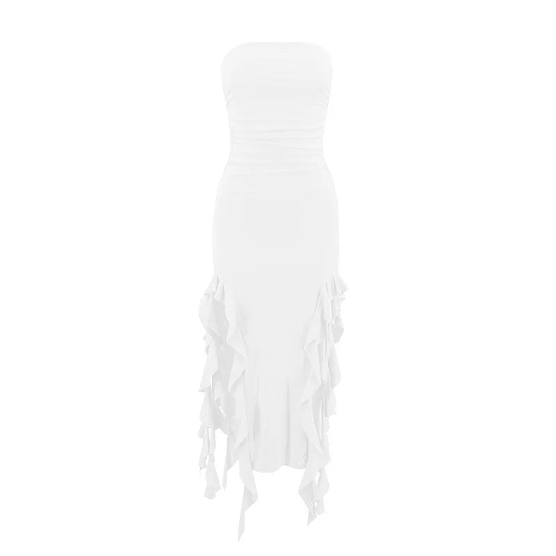 Strapless Tassel Maxi Dress For Women Party Clubwear