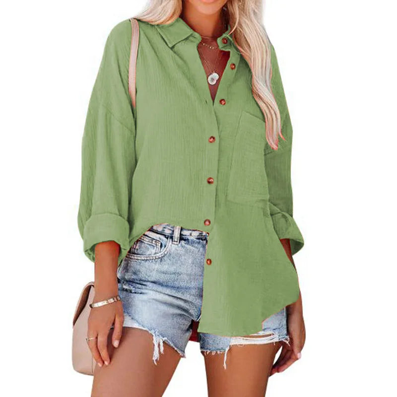 Women's High-End Long Sleeve Batwing Shirt with Drop Shoulders for Spring Fashion