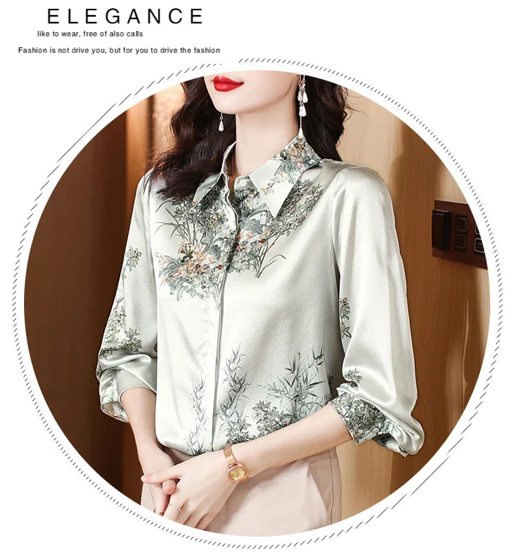 Elegant Floral Blouse for Women Spring Luxury Office Lady Shirt Basic Feminine Tops