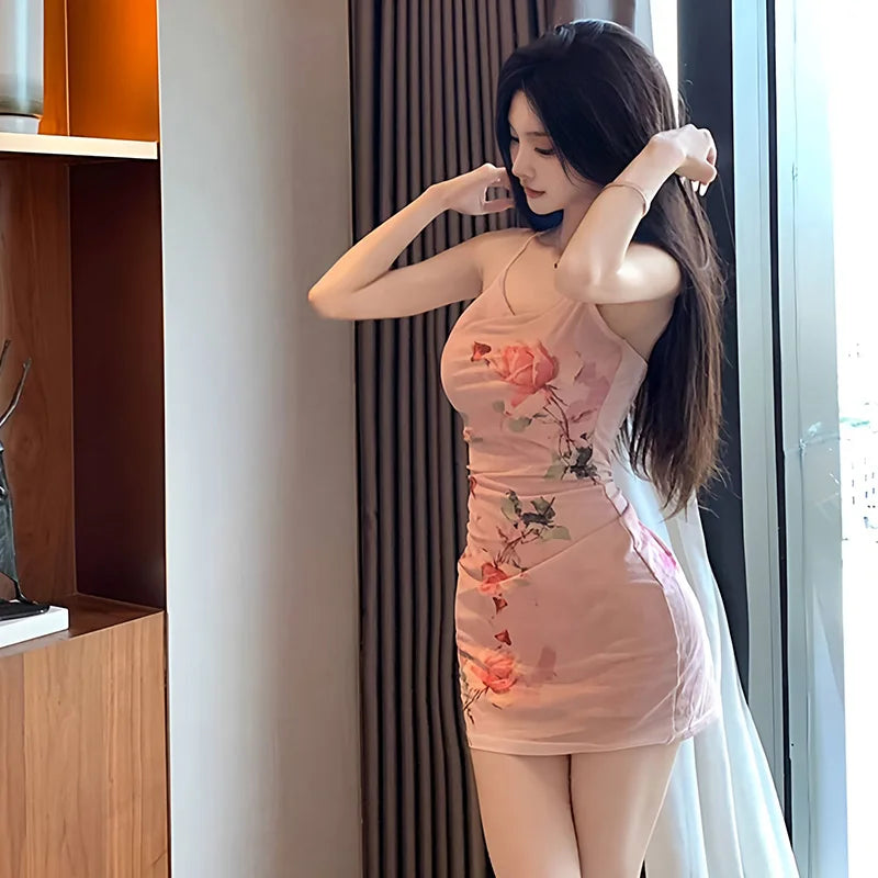 Velvet Low Cut Suspender Dress For Women Sleeveless V Neck