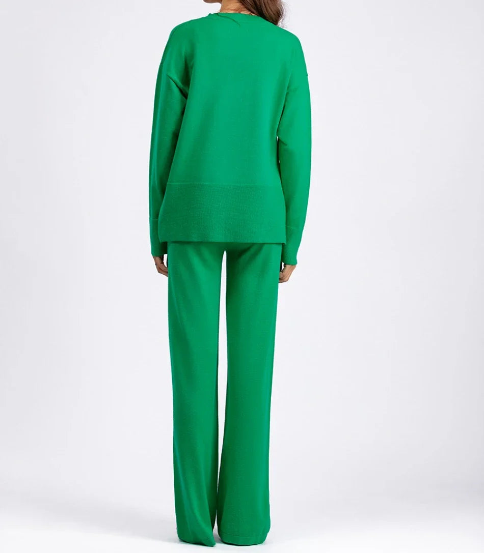 Casual Women's Sweater Pullover Knit Two-Piece Set with Loose Pants for Autumn and Winter