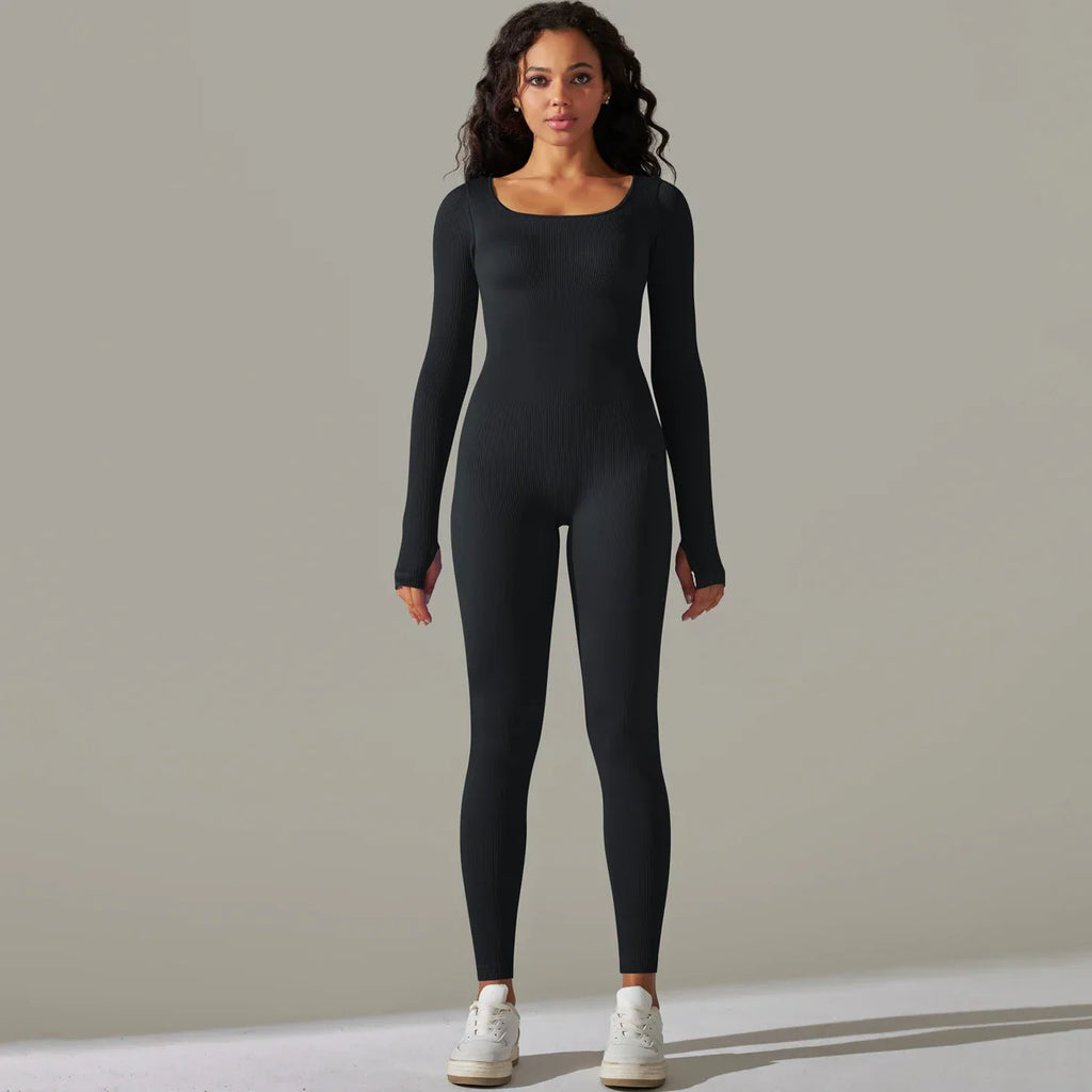 Women's Yoga Tracksuit Set One Piece Long Sleeve Jumpsuit for Workout and Gym Activities